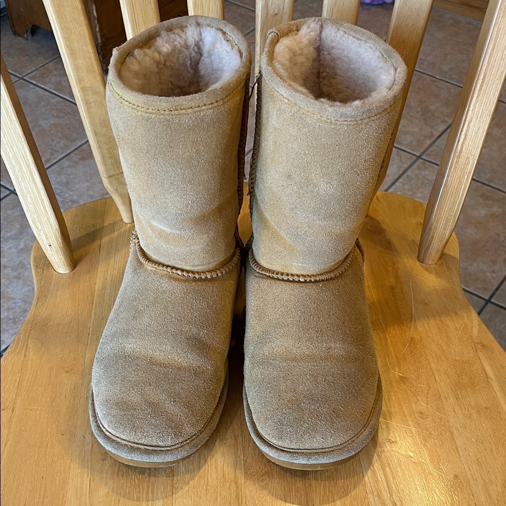 BearPaw Tan Suede Shearling Mid-Calf Boots